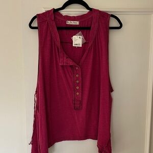 Free People Sleeveless Henley Tank in Raspberry